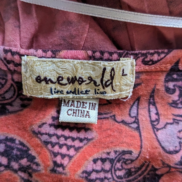 One World Boho Maternity Ethnic print 3/4 sleeves Blouse Size L - Picture 15 of 16